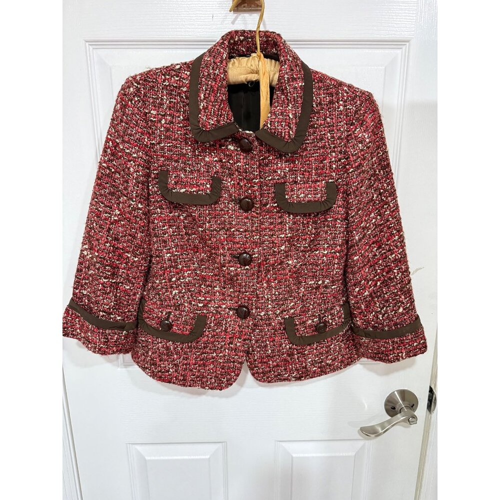 Talbots tweed blazer with brown trim and Buttons petite